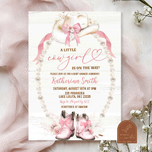 Invitación Pearl Pink Bow Coquette Cowgirl Baby Shower