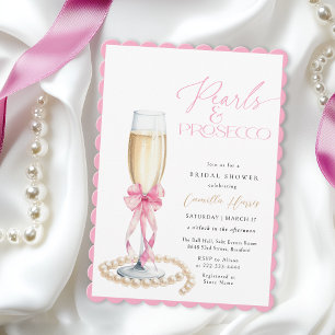 Invitación Pearl & Prosecco Bow Rosado Ducha Bridal