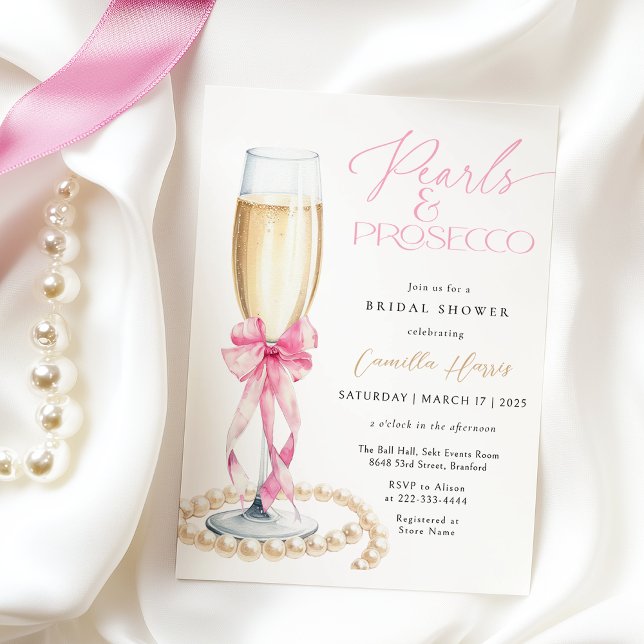Invitación Pearl & Prosecco Bow Rosado Ducha Bridal (Subido por el creador)