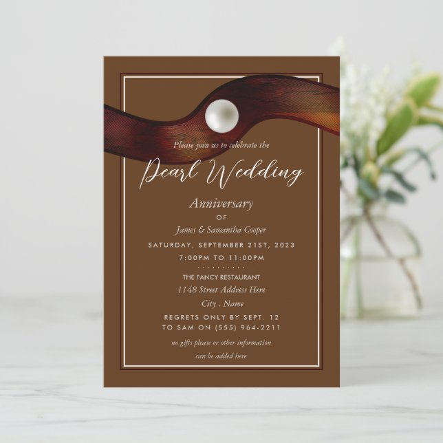 Invitación Pearl Ribbon, 30 años de aniversario Boda (Anverso de pie)