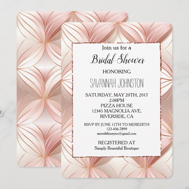 Invitación Pearl Rosa Gold Abstract Bridal Shower (Anverso / Reverso)