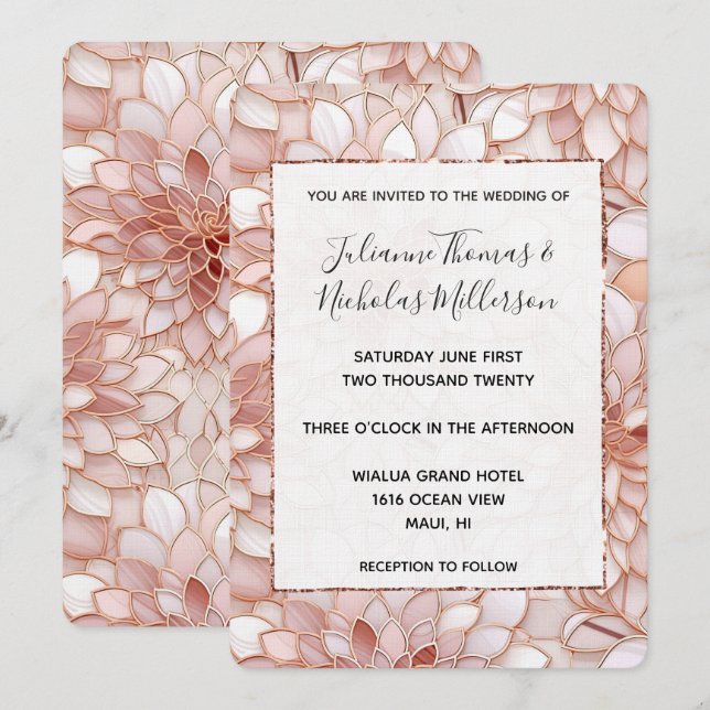 Invitación Pearl Rosa Gold Boda Floral (Anverso / Reverso)