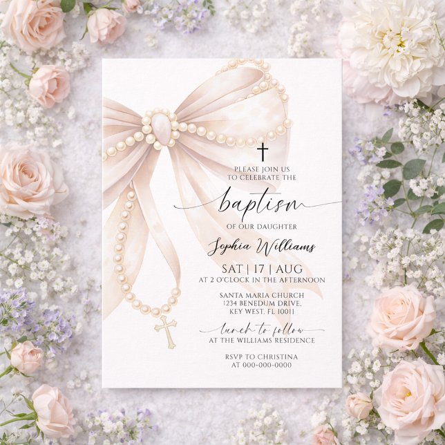 Invitación Pearl Rosary Bow Baptism (Subido por el creador)
