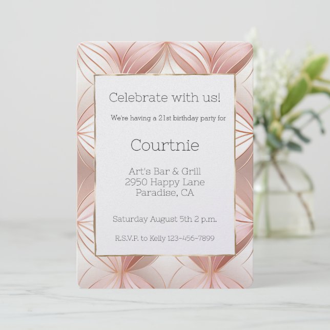 Invitación Pearl Rubor Pink Rose Gold Resumen de cumpleaños 2 (Anverso de pie)