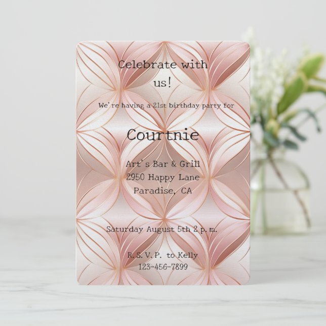 Invitación Pearl Rubor Rosa Gold Glam Circles Cumpleaños (Anverso de pie)