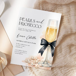 Invitación Pearls and Prosecco Black Bow Bridal Shower