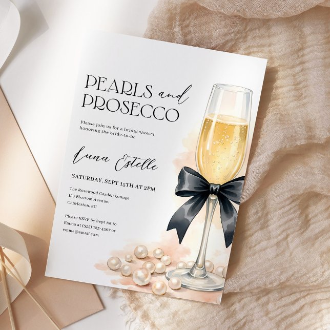 Invitación Pearls and Prosecco Black Bow Bridal Shower (Subido por el creador)