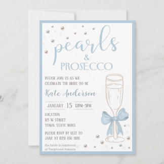 Invitación Pearls and Prosecco Blue Bow Bridal Shower