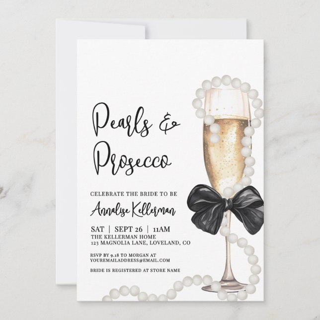 Invitación Pearls And Prosecco Bridal Shower (Anverso)