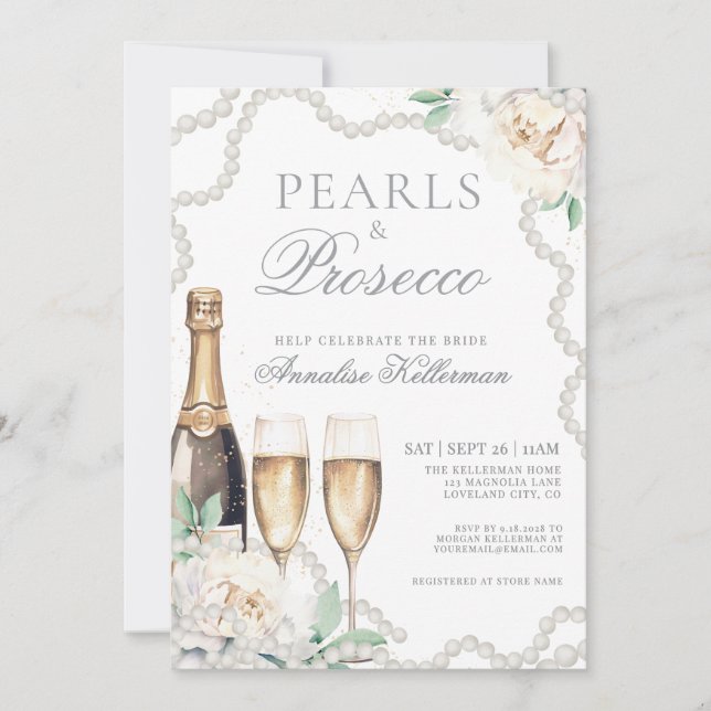 Invitación Pearls And Prosecco Bridal Shower (Anverso)