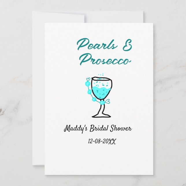 Invitación Pearls and prosecco bridal shower blue black name  (Anverso)