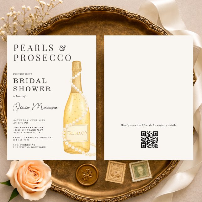 Invitación Pearls and Prosecco QR Code Bridal Shower (Subido por el creador)