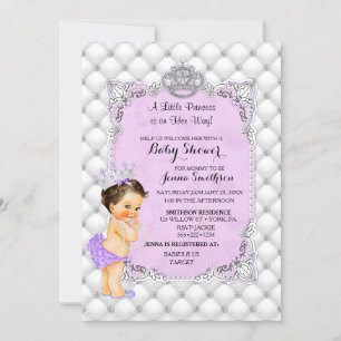 Invitación Pearls Diamonds Brunette Princess Baby Lavender