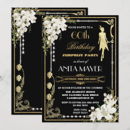 Invitación Pearls Floral Art Deco Gatsby Cumpleaños CUALQUIER
