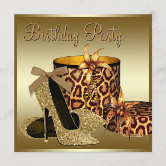 Invitación Pearls High Heel Shoes Black Gold Mujeres Cumpleañ