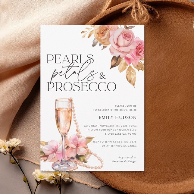 Invitación Pearls Petals y Prosecco Floral Bridal Shower (Subido por el creador)