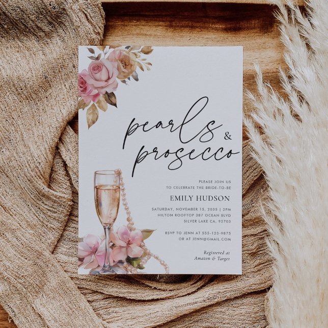 Invitación Pearls Petals y Prosecco Floral Bridal Shower (Subido por el creador)