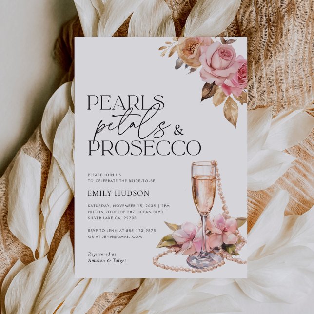 Invitación Pearls Petals y Prosecco Floral Bridal Shower (Subido por el creador)