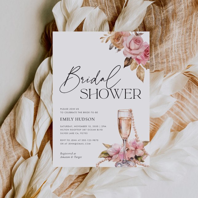 Invitación Pearls Petals y Prosecco Floral Bridal Shower (Subido por el creador)