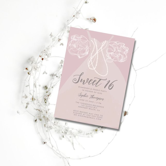 Invitación Pearls Princess Vestido Rubor Dulce Rosa 16 Fiesta (Subido por el creador)