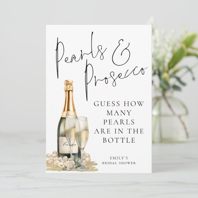 Invitación Pearls Prosecco adivina cuántos juegos de duchas n (Anverso de pie)