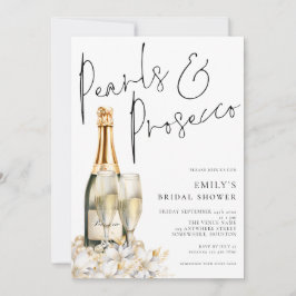 Invitación Pearls Prosecco Bottle Florals Bridal Shower