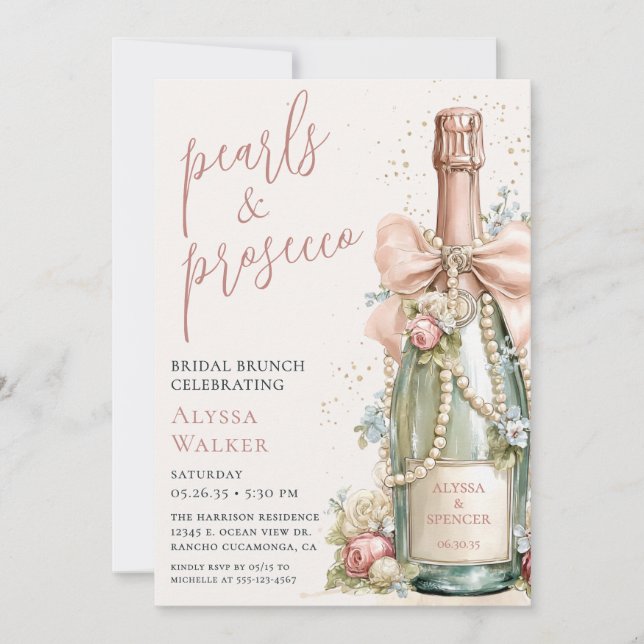 Invitación Pearls & Prosecco Bridal Brunch (Anverso)