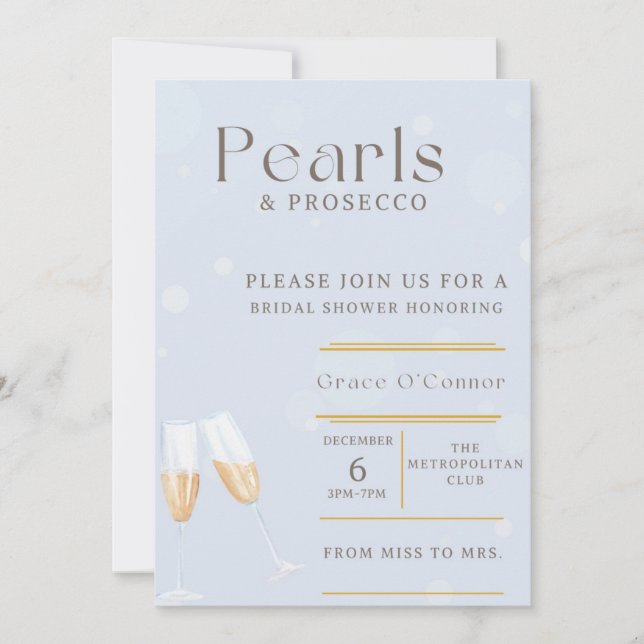 Invitación Pearls & Prosecco Bridal Shower Invitation (Anverso)