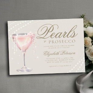 Invitación Pearls Prosecco Bubbly Ecru Bridal Shower