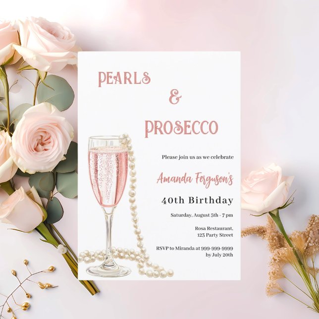 Invitación Pearls Prosecco burbujas rosadas cumpleaños (Subido por el creador)