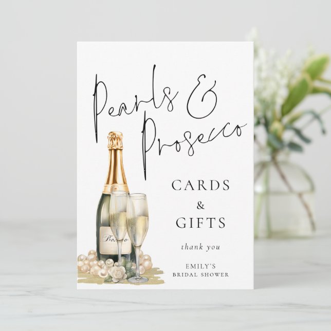 Invitación Pearls Prosecco Cards Regalos Rótulo Bridal Shower (Anverso de pie)