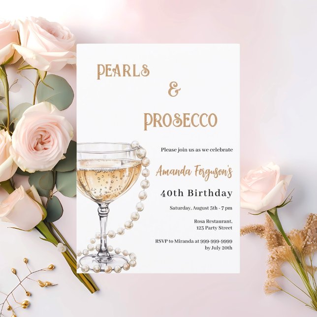 Invitación Pearls Prosecco cumpleaños de burbujas elegantes (Subido por el creador)