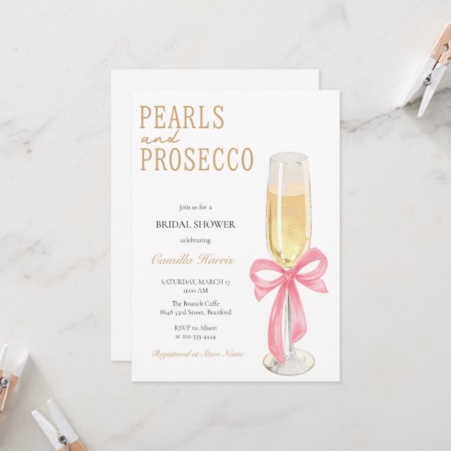 Invitación Pearls & Prosecco Ducha Mínima De Novias (Anverso/Reverso In Situ)