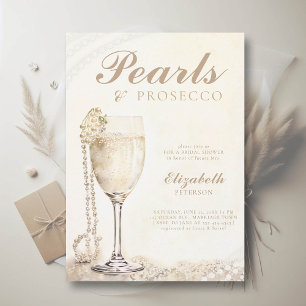 Invitación Pearls Prosecco Ecru Elegant Brunch Bridal Shower