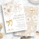 Invitación Pearls Prosecco Elegant Bridal<br><div class="desc">Eleva tu celebración con nuestra invitación a las novias elegantes Pearls Prosecco. Con una delicada crema de moda boho color agua y flores de bronceado adornadas con bonitas perlas y copas de champán con polvo de oro, esta colección exuda sofisticación eterna. Perfecto para una aventura de brunch con champán, esta...</div>