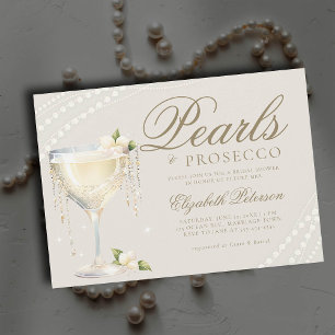 Invitación Pearls Prosecco Elegant Ecru Brunch Bridal Shower