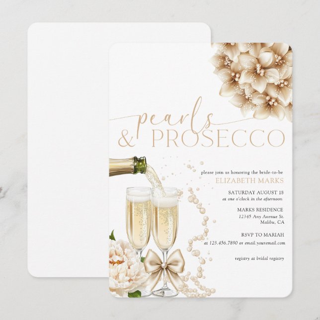 Invitación Pearls Prosecco Elegant Modern Bridal Shower (Anverso / Reverso)