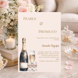 Invitación Pearls Prosecco marfil rosa lazo Despedida de solt