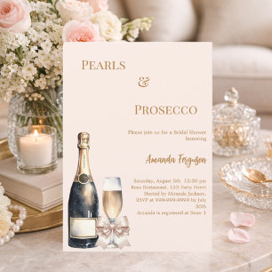 Invitación Pearls Prosecco marfil rosa lazo Despedida de solt