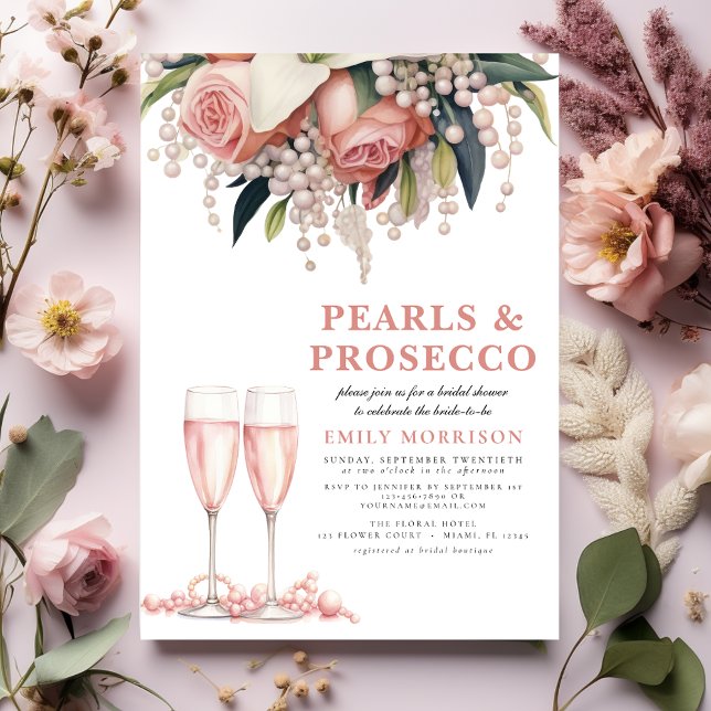Invitación Pearls & Prosecco Moderno Floral Floral Bridal Duc (Subido por el creador)