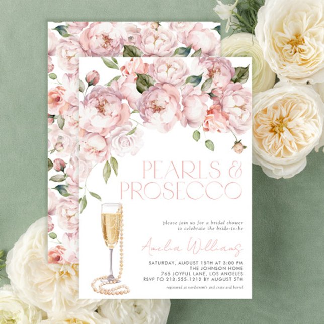 Invitación Pearls & Prosecco Moderno Floral Floral Bridal Duc (Get ready for a gorgeous bridal shower with this easy to personalize invitation that sets the tone)
