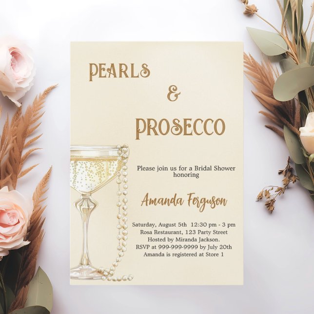 Invitación Pearls Prosecco oro Bridal Shower (Subido por el creador)