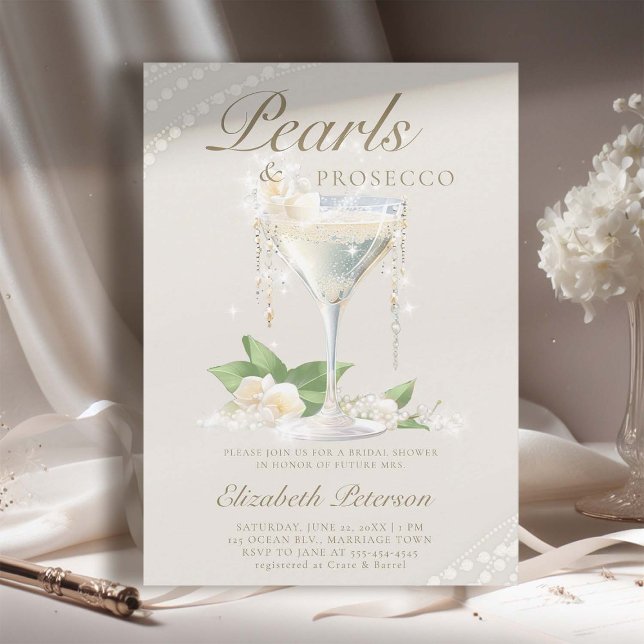 Invitación Pearls Prosecco Petals Corona Marfil Elegante Duch (pearls prosecco petals bridal shower invitation brunch template card champagne watercolor ivory)