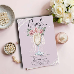 Invitación Pearls Prosecco Petals Lilac Brunch Bridal Shower