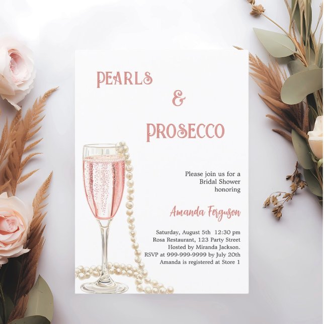 Invitación Pearls Prosecco rosa Bridal Shower (Subido por el creador)