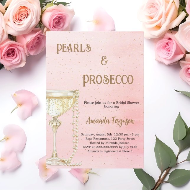 Invitación Pearls Prosecco rosa elegante ducha de novia (Subido por el creador)