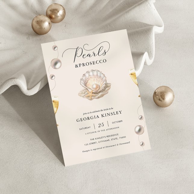 Invitación Pearls & Prosecco Seashell Bridal Shower (Subido por el creador)