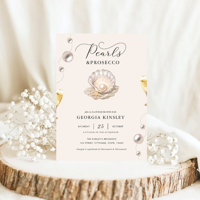 Invitación Pearls & Prosecco Seashell Bridal Shower (Subido por el creador)