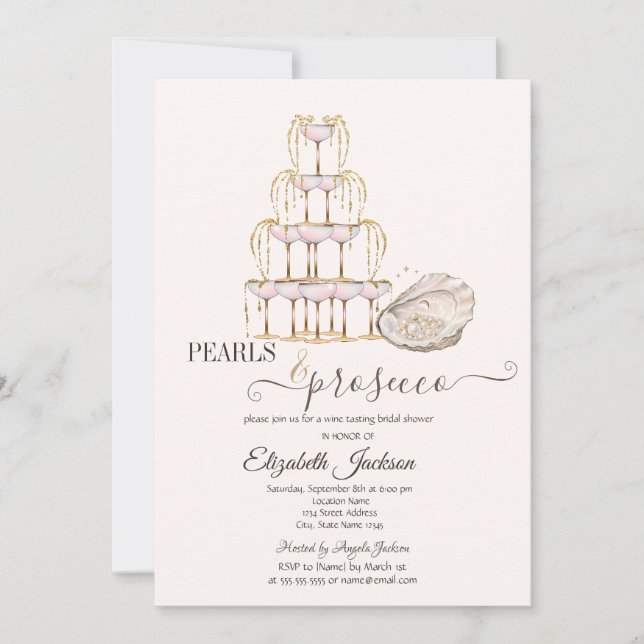 Invitación  Pearls & Prosecco Seashell Cream (Anverso)