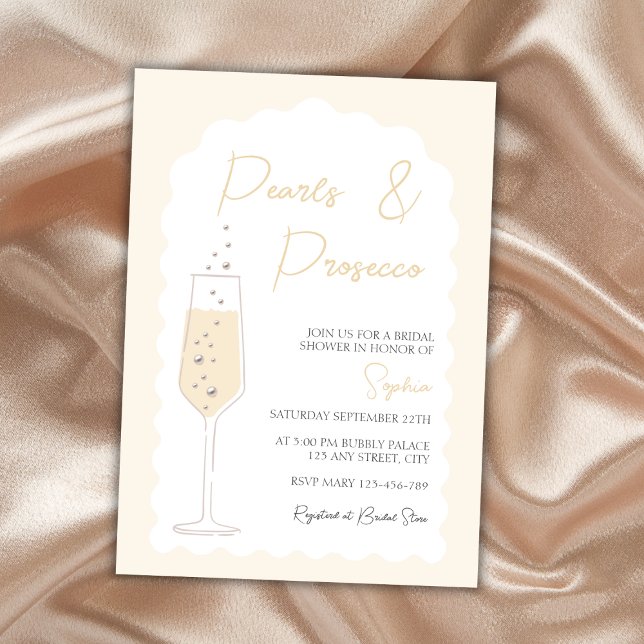 Invitación Pearls & Prosecco Wavy Arch Bridal Shower (Pearls & Prosecco Wavy Arch Bridal Shower Invitation)